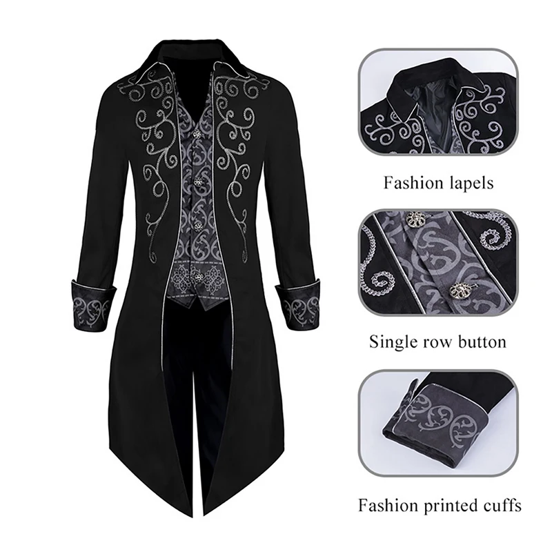 CYSINCOS, Мужская винтажная Готическая длинная куртка, осенний Ретро Стильный костюм, Тренч, пальто в стиле стимпанк, фрак, пальто на пуговицах для мужчин