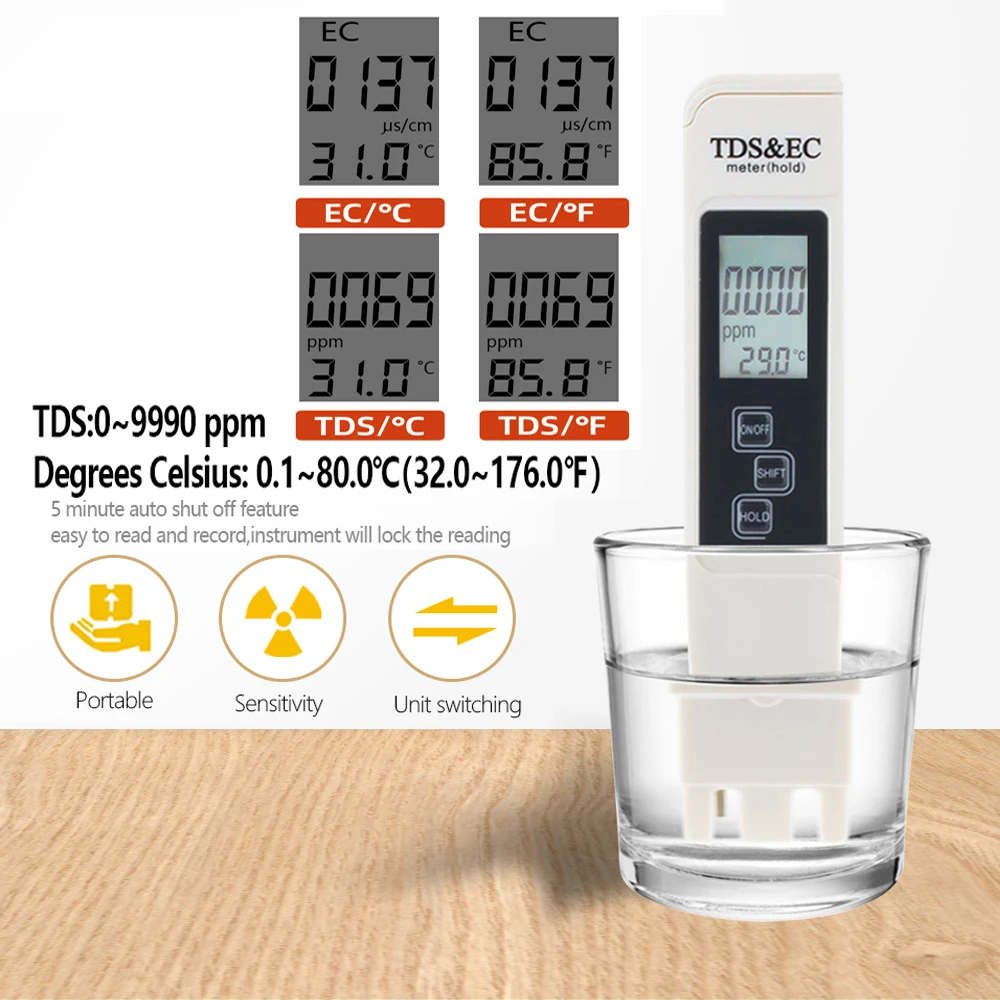 PH Meter 0.1 PH High Precision Water Quality Tester Swimming Pool Aquarium Water Monitor Water Quality Meter PH/ATC/TDS/EC/TEMP starrett caliper