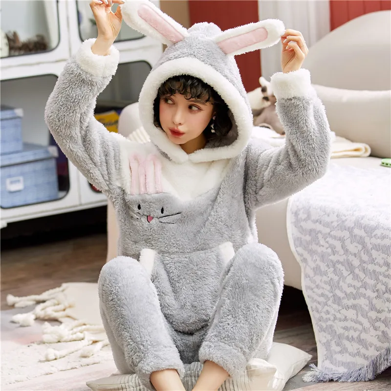 

[HS #812 #-816 # Collection] High Quality Long Sleeve Long Velvet Hooded And rong shui yi Home Wear Two-Piece Set