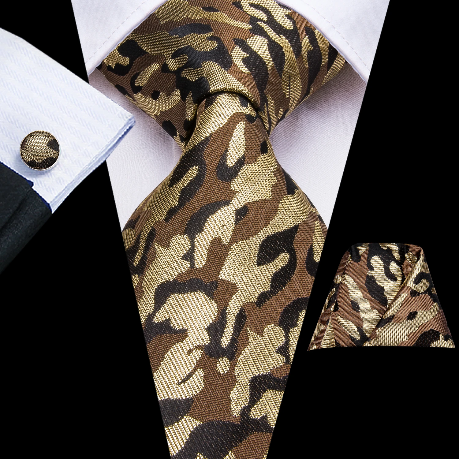 Ensemble Cadeau Homme : Cravate Jacquard Soie Bleu/vert + Boutons De Manchette + Pochette - Motif Cachemire