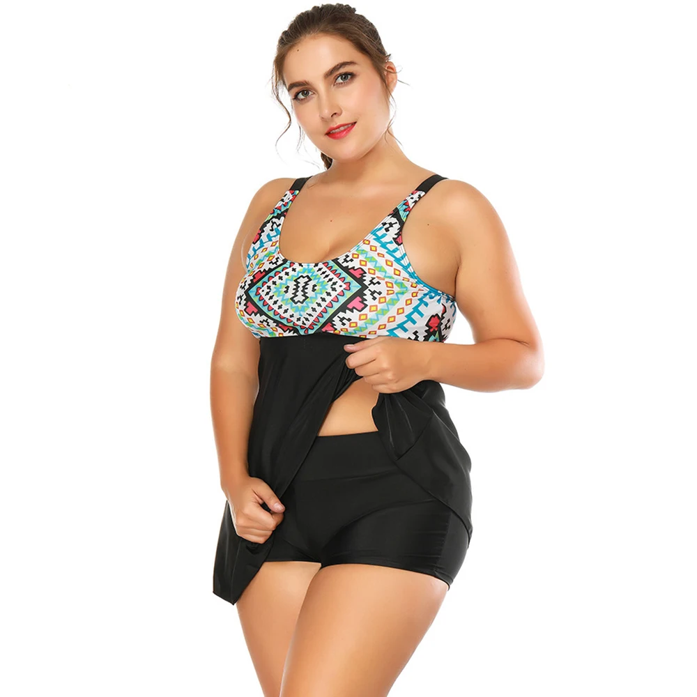 Swimming Skirt Women Plus Size Two Piece Beach Wear Dress 5XL Printing Large Bathing Suit Mujer Verano Sexy Swimsuit Bikini-Girl - Цвет: Зеленый