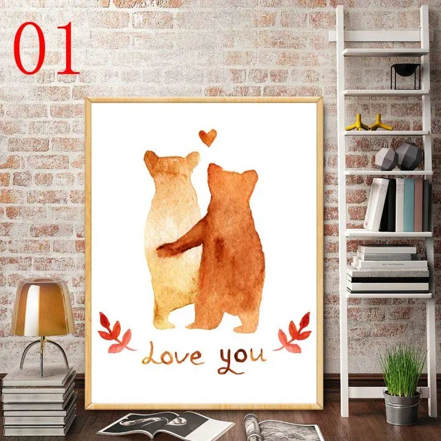 Original Watercolor Pop Hd Art Print Nordic Poster Abstract Cartoon Animal Wall Pictures Brown Bear Canvas