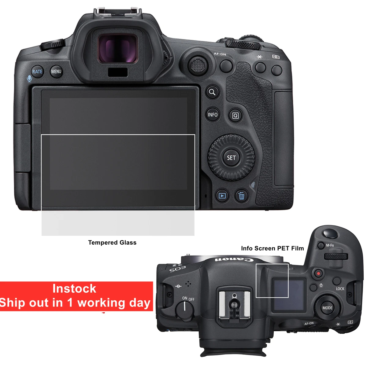 Закаленное защитное самоклеящееся стекло для камеры Canon EOS R R5 + Защитная пленка