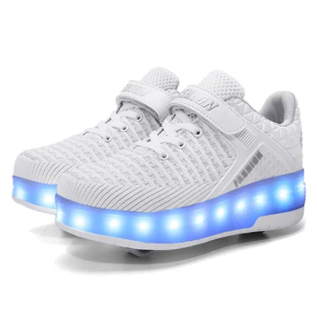 

Children Toddler Light Up LED two Wheels Skate USB Shoes Fashion Kids Sneakers brand light