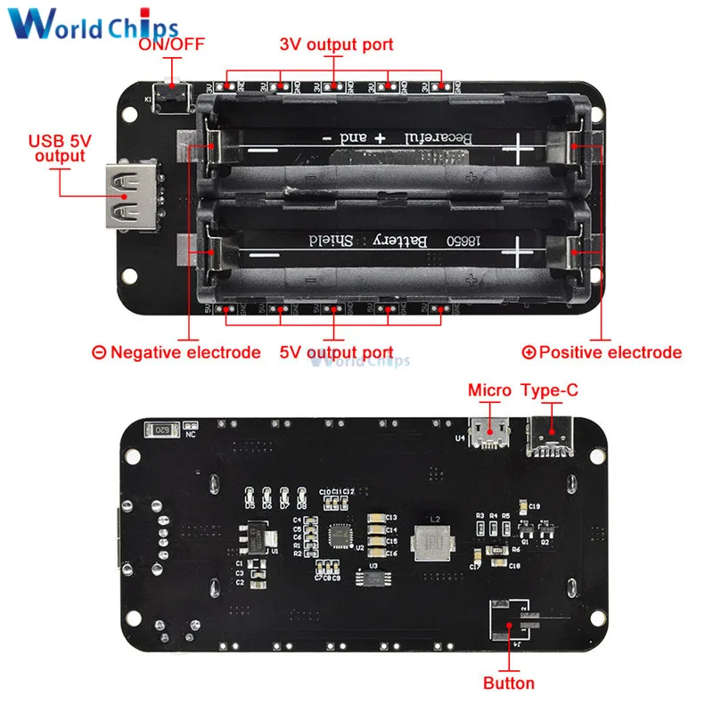 Двойной 18650 литиевая Защита аккумулятора V8 5 V/3A 3 V/1A Мощность банк Батарея модуля зарядки Micro USB для Arduino ESP32 ESP8266 WI-FI