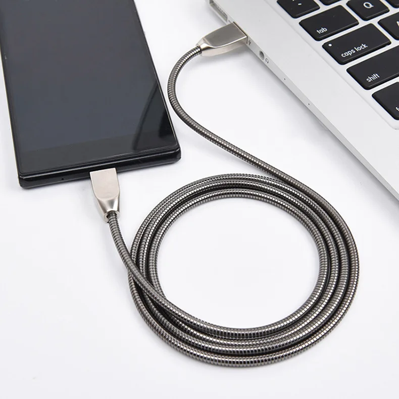 Zinc USB Cable 5V 2.4A Fast Charging Metal Braide Type C Micro USB Charger Cable Spring Wire Cord for Samsung Xiaomi Huawei usb quick charge