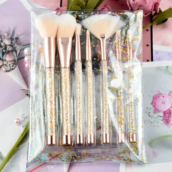 

7Pieces Transparent crystal handle makeup brush set brush set DIY empty tube diamond sequin particle beauty tool wholesale