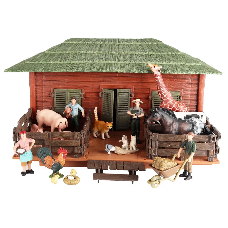 Zoo Farm House Model Action Figure Simulation Micro Landscape DIY Fruit Tree Animal Fence Sand Table Assembly Toy for Kids | Игрушки и