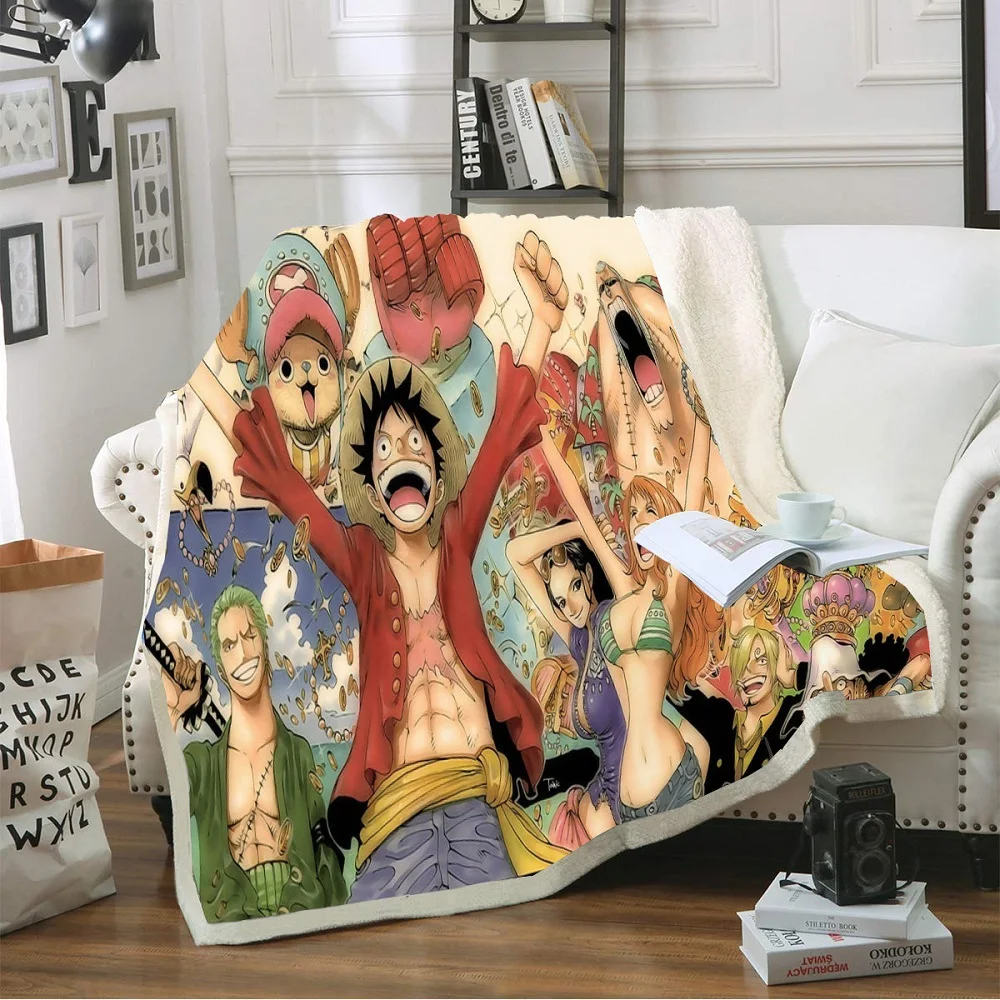 Custom One Piece Sherpa Fleece Super Soft Blanket for Home Travel 3D Print Anime Character Coral Blanket for Boy Girls 150x200cm