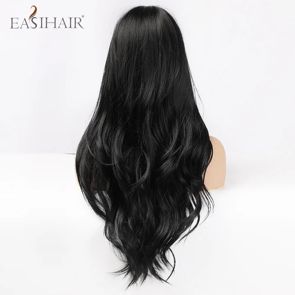 EASIHAIR длинные черные парики косплей волнистые синтетические с полной челкой для