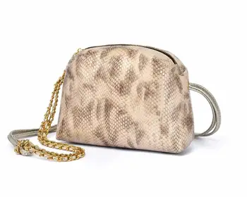 

Genuine leather cow skin serpentine crossbody bags for women long chain small shell shoulder bag