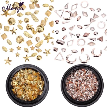 

Monja 3 Colors Nail Art Round Square Triangle geometric Shaped Sequin Starfish Seahorse Shell Ocean Metal Studs Rivet Decoration