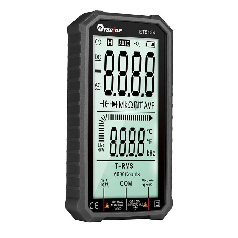 TOOLTOP Digital Multimeter 4.7" LCD Display AC Direct Current Voltage DC Current Capacitance Resistance Temp Measuring Tools