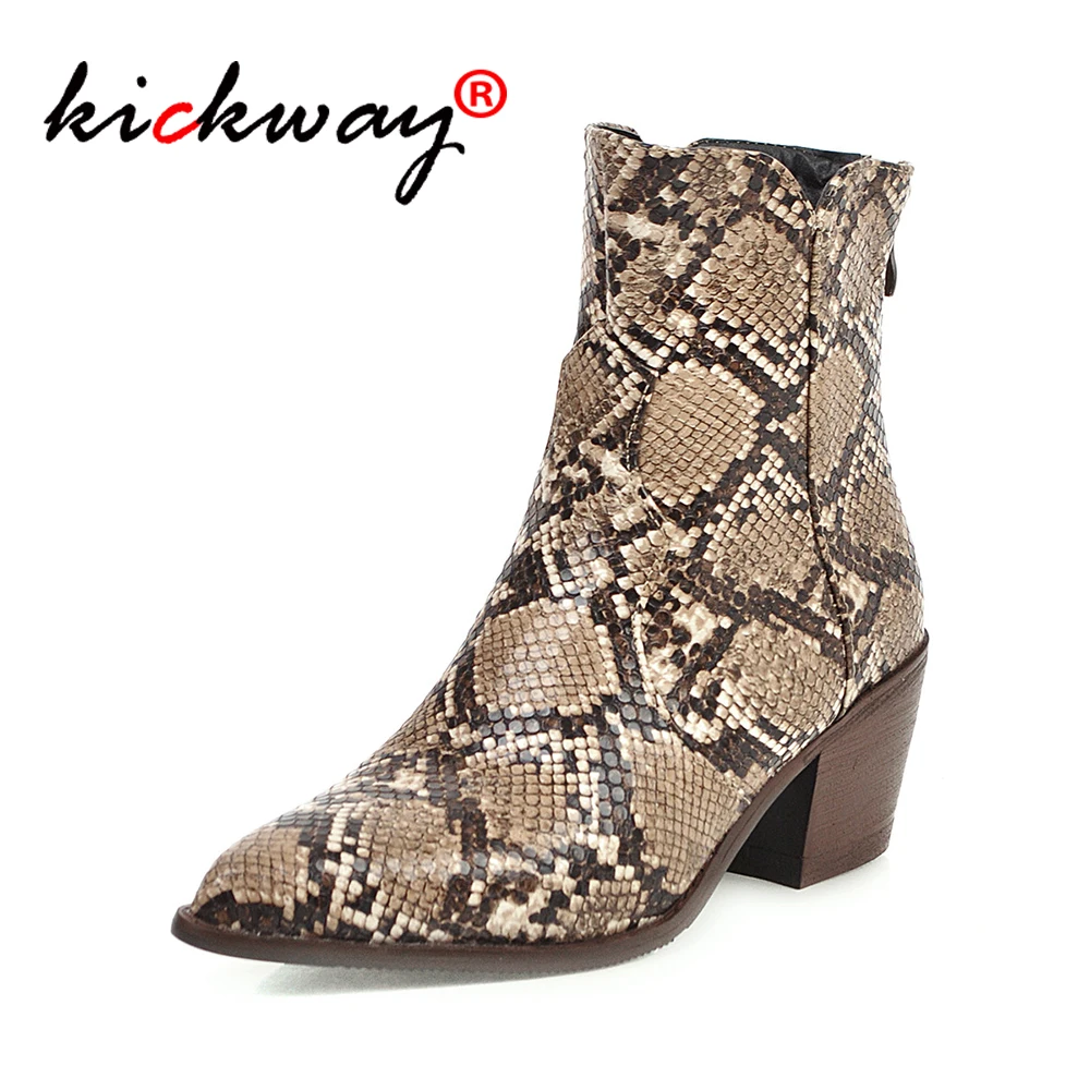 

Women Boots Snake Printing Boots Women Combat Riding Ankle Boots Lady Fashion Casual Warm Booties High Heels Plus Size 34-48