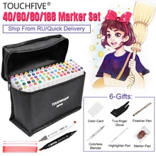 Touchfive маркер ручка набор 40/60/80/168 Цвет анимация маркер для рисования с двумя головками рисунок художественная кисть ручки на спиртовой основе с 6 подарки