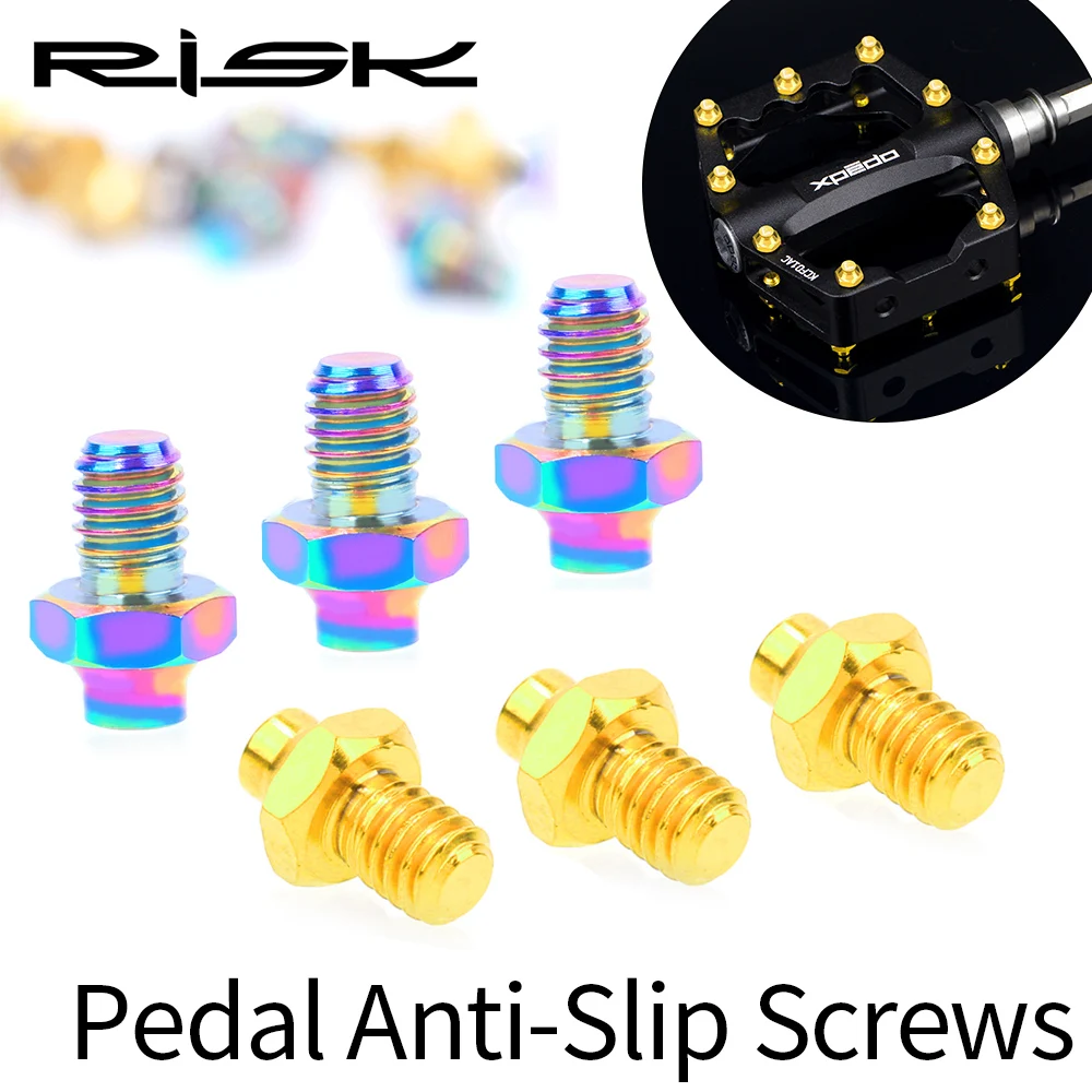 

RISK 8pcs M4x4.6mm Titanium Pedal Bolts Anti-Slip For Mountain Road Bike Cycling Ultra-light Hexagon Ti Fasten Anti-Slip Screws