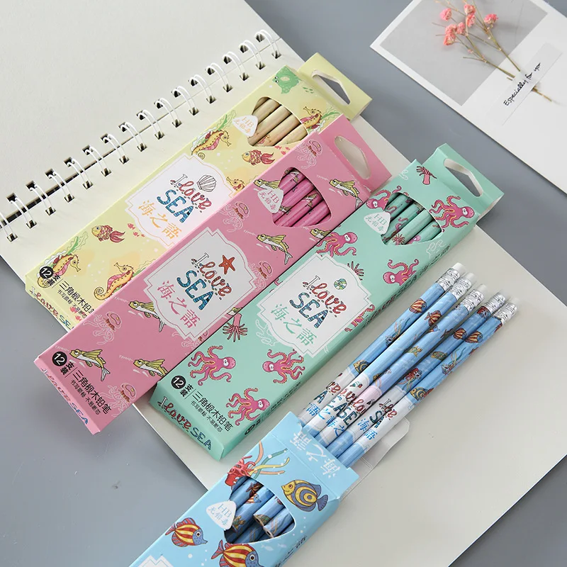 12 шт., милые деревянные HB карандаши с морскими животными, Kawaii ...