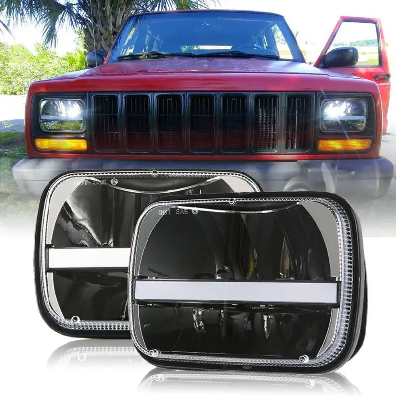 2PCS 5x7inch 7X6inch 40W Square LED Headlights DRL with Turn Signal Headlamp for Jeep Wrangler YJ Cherokee XJ Trucks | Автомобили и