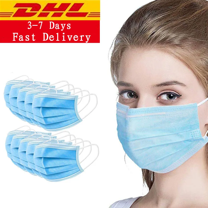 

Fast Delivery Face Protect Mask 3 Ply Disposable Medical Masks Blue Color Anti Dust Protection Mouth Face Masks 50 PCS