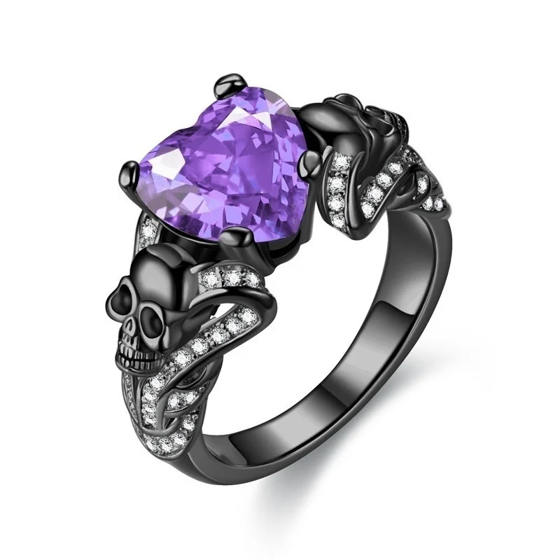 Gothic Crystal Rings for Women Purple Red Black Unique Black Skull FLIUAOL crystal rings