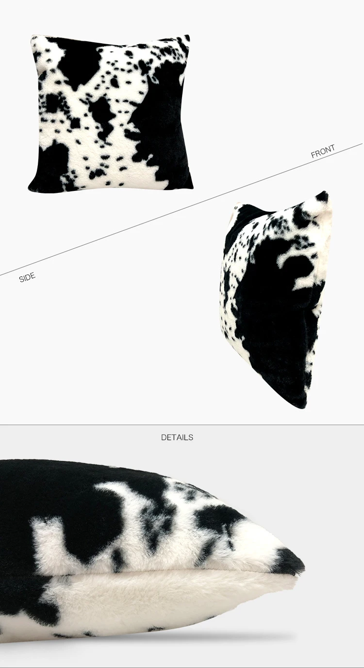 NEW 2021 Plush Cow Pattern Cushion Cover for Black or White Pillowcover by Hot Sale Animal Party of Home Decoration Pillow Cover
