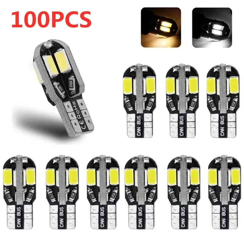 100PCS T10 w5w Led Canbus Error Free Car Interior Bulb White 5730 8SMD LED 12V Side Wedge Light Lamp | Автомобили и мотоциклы