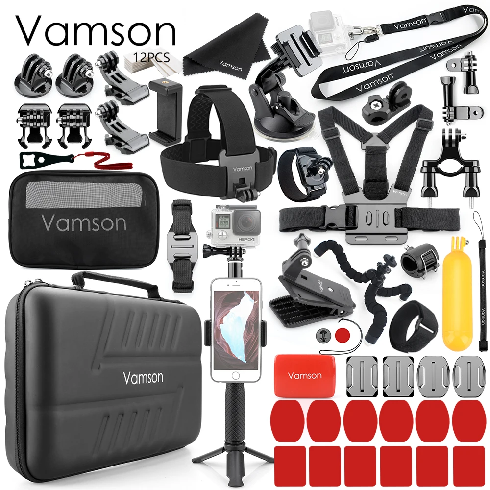 Комплект аксессуаров Vamson для камеры Gopro Hero 7 6 5 4 Black Xiaomi Yi 4K Lite SJCAM Eken DJI OSMO Action VS86 |