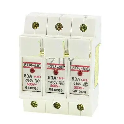 RT18-63 AC 380V 63A DIN рейку 51 мм x 14 мм 3 P 3-полюсный держатель предохранителя