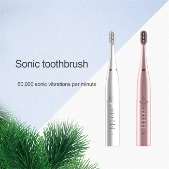 

Ultrasonic Electric Toothbrush USB Rechargeable Waterproof Tooth Whitening Brush Replacement Soft Brush Heads Dropship