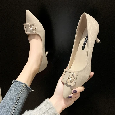 

Spring new Korean high-heeled women's temperament wild high-heeled shallow mouth French single shoes