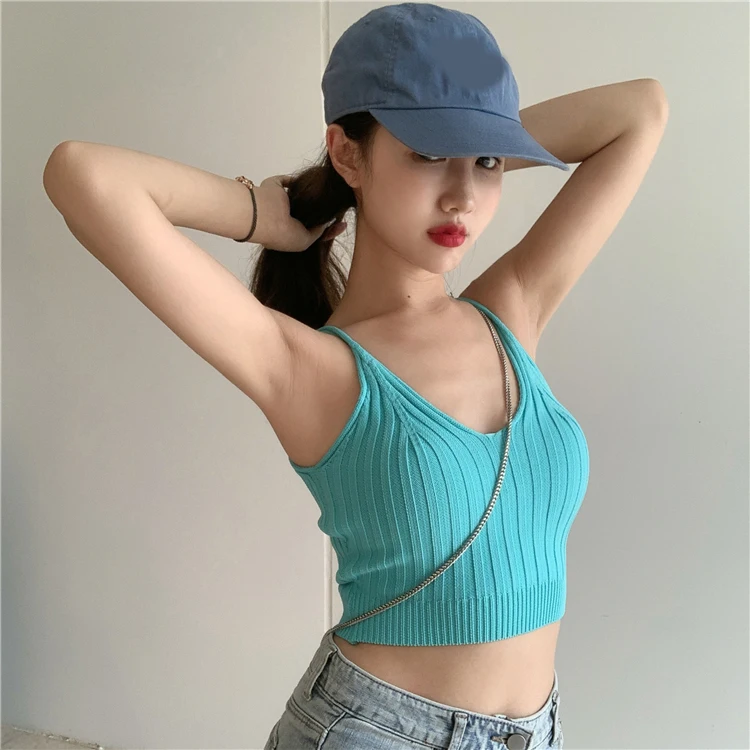 Blue shirt Сексуальный короткий жилет ледяной шелк v-образным вырезом жилет женский тонкий с капюшоном Тонкая Рубашка летняя безрукавка - Цвет: Blue shirt