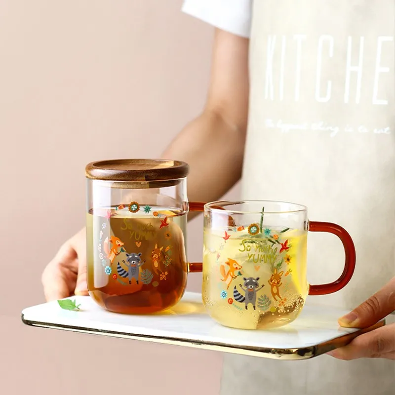 JINYOUJIA-Cute Animal Glass Mugs, Double Layer Wall, Heat Resistance Cup,  Milk, Coffee, Tea, Juice, Valentine's