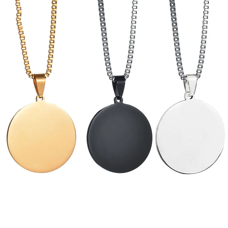 

Personalized Custom Name Blank Round Pendant Necklace for Women with Box Chain Black Silver Gold Color