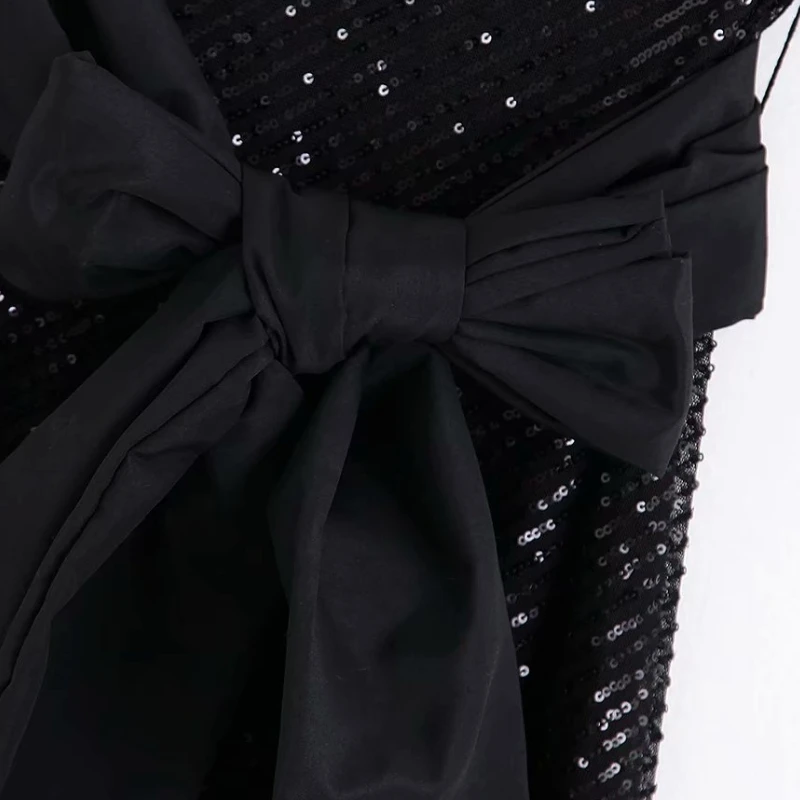 Женское платье с одним плечом, черное платье с пайетками, женские платья миди с бантом, брендовые сексуальные асимметричные платья DS2835