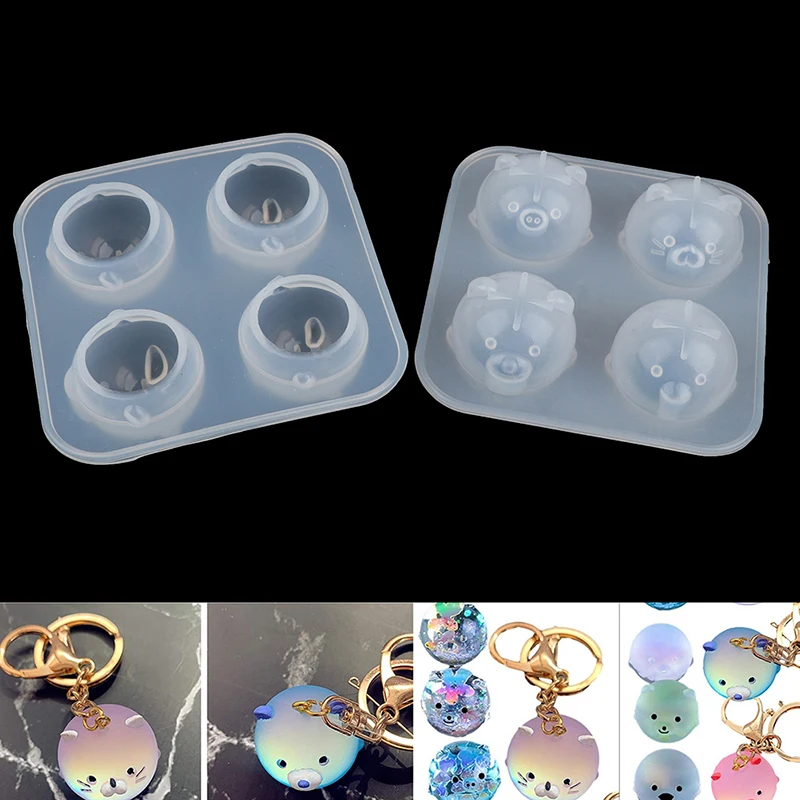1pcs DIY Crystal Epoxy Key Chain Mould Resin Mold Four Small Animal Mold Pig Chicken Ornaments Doll Silicone Mold For Resin