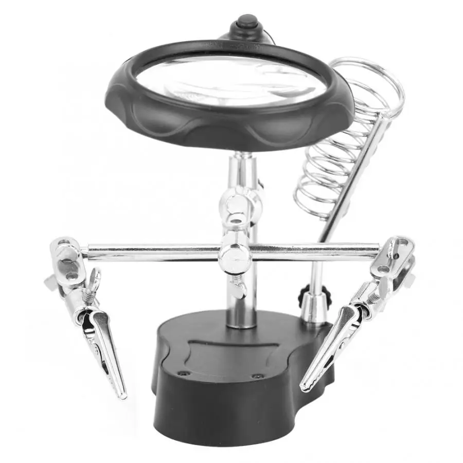 Helping Hand Repair Stand Magnifying Glass Auxiliary Clip Clamp with LED Light Workbench