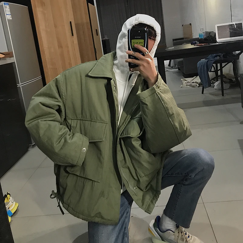 

2019 Winter New Korean Of The Solid Color Wide Of The Tool Coat Jacket Fashion Casual Thickening Coat Black / Green M-XL
