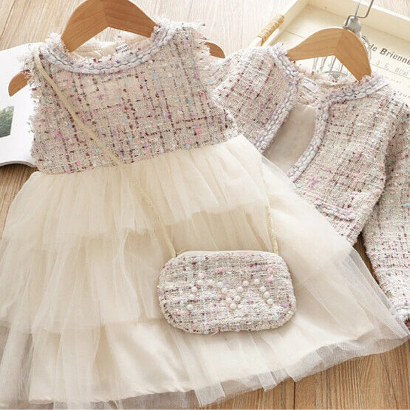  6M-4Years Fashion Toddler Baby Girls Winter Clothes Plaid Coat Tops+Tutu Dress 2pcs Party Princess 