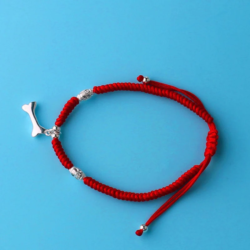 La MaxZa 925 пробы Серебряная кость собаки Мода Пара Браслеты красная линия веревочная нить ювелирные изделия браслеты для женщин