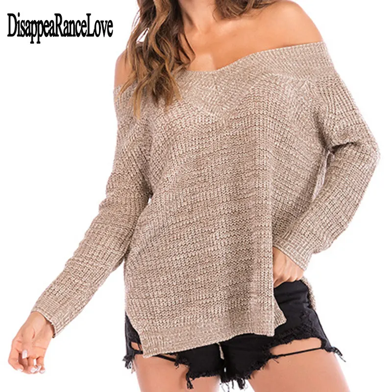 

Women Autumn Spring Off Shoulder Sweater Long Batwing Sleeves Solid Color Knitted Pullover Tops Loose Casual Knitwear Jumper New