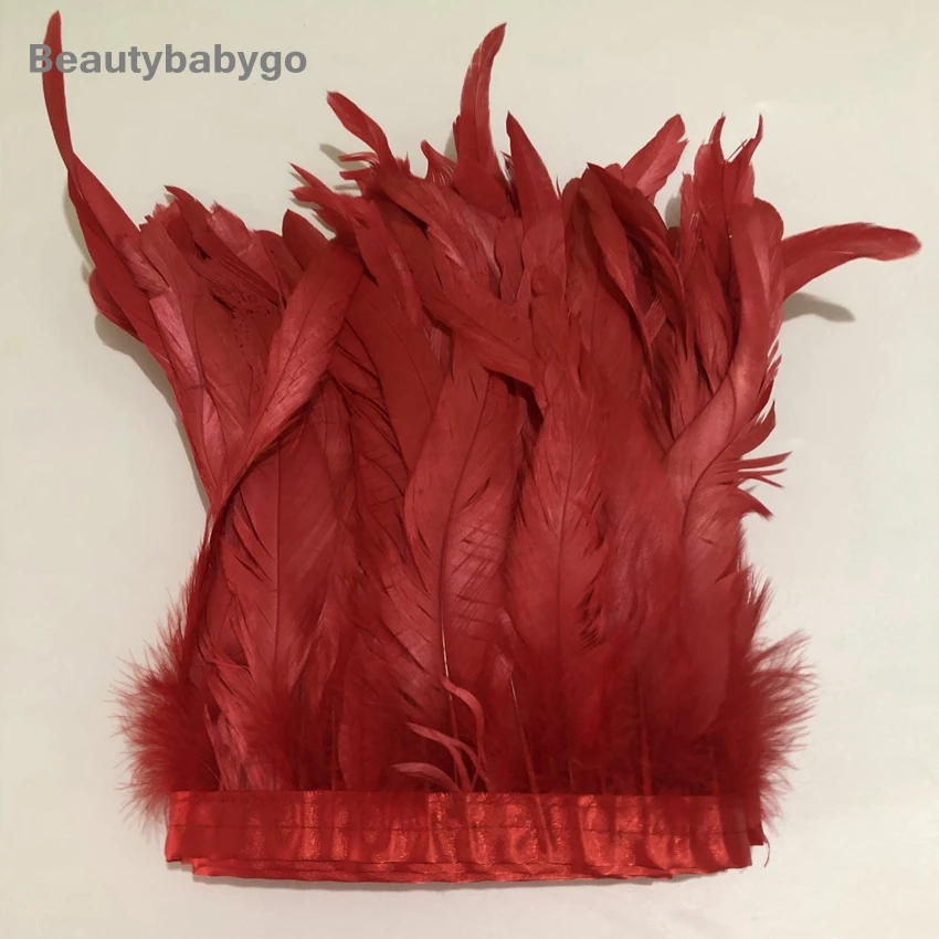 red 2 ярда Королевский синий окрашенный натуральный перо отделка 15-20 см 6-" длинный петух хвост перья бахрома полоски для поделок DIY ювелирных изделий кружево - Цвет: red