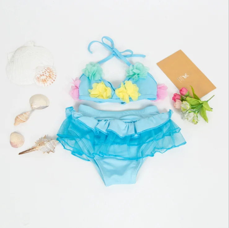 Blur 2 Swimwear Летний купальник для девочек, однотонные детские купальные костюмы, biquini infantil, купальники, falbala, купальник-бикини для девочек - Цвет: Blur 2 Swimwear