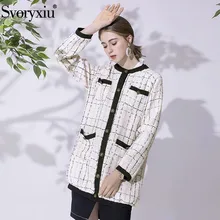 Svoryxiu дизайнерское осенне-зимнее Свободное пальто, верхняя одежда для женщин, длинный рукав, однобортное твидовое клетчатое пальто для женщин