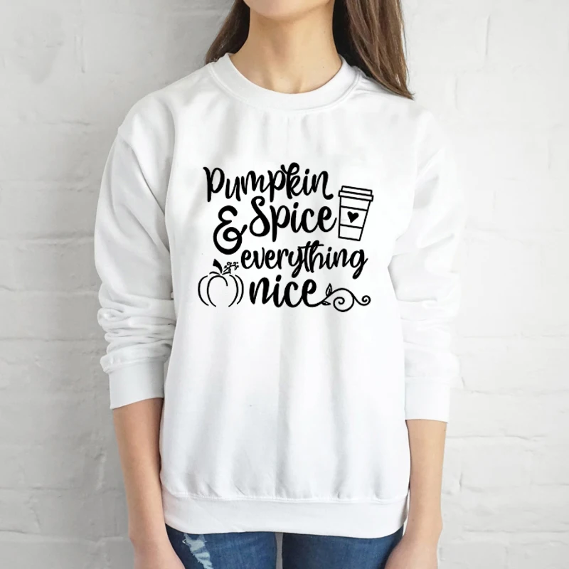 White-black txt Pumpkin Spice Sweatshirts Jumper with Sayings slogan quote Halloween holiday gift quote pullovers graphic funny pure cotton top - Цвет: White-black txt