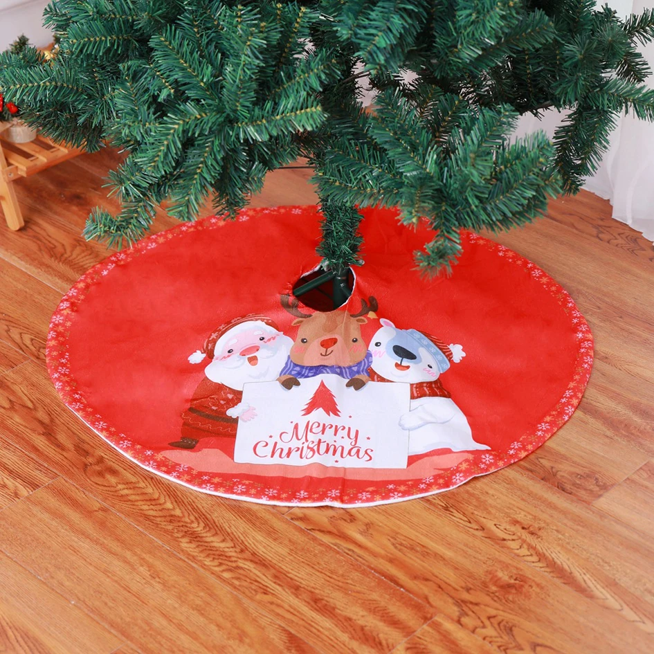1 шт., Новая Милая Красная рождественская елка, юбка, украшение на елку, вышивка "Снеговик", рождественское платье с оленем и медведем