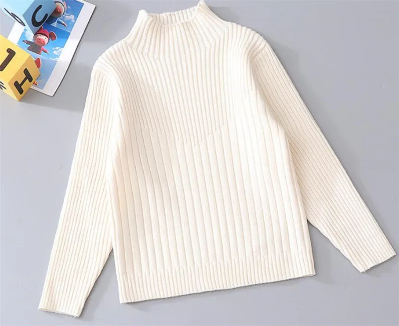 Свитер для больших девочек детский вязаный пуловер осенне-зимняя одежда для девочек Однотонный свитер с высоким воротником для девочек, От 2 до 13 лет, AA3968 - Цвет: Бежевый