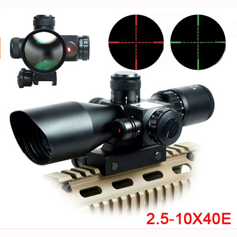 

2.5-10 x 40E Times Zoom Laser Illuminated Mil-Dot Reticle Sight Scope Hunting Riflescope Tactical Rifle Scope 20mm Mounts Hunt
