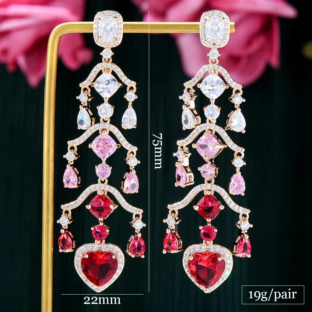 Soramoore Fashion street style Heart Drop Earrings For Women Wedding Party Cubic Zircon Dubai Bridal Earring boucle d'oreille