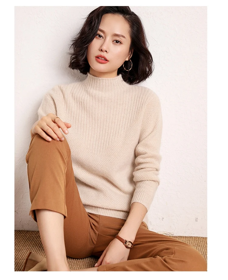 Autumn Winter New Women Cashmere Sweater Half high collar knit pullover female Solid slim warm sweater Hollow