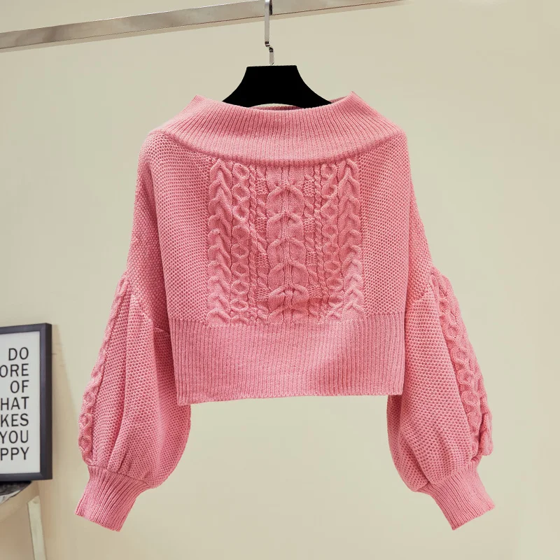 Joinyouth женский свитер, Одноцветный, с вырезом лодочкой, полный пуловер, рукава-фонарики, Sueter Mujer, свободные, дикие, вязаные свитера, модная ткань 211 - Цвет: Розовый